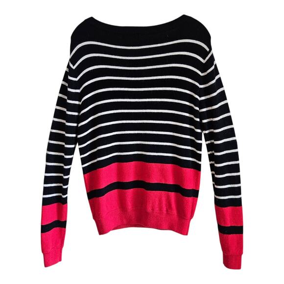 THML Women S Sweater Striped Black White Red Viscose Rabbit Blend Oversized 38" - Picture 6 of 7